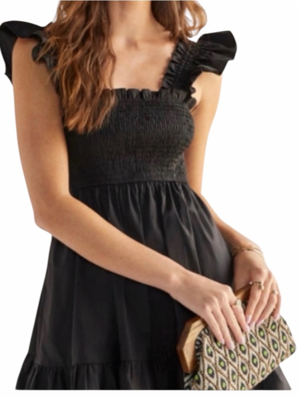 NWT Francesca’s Mi Ami Black Smocked Short Flutter Sleeve Mini Dress Size XL